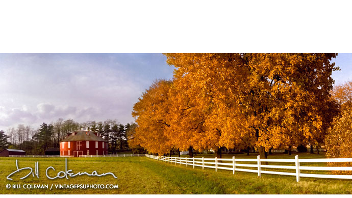 round barn with trees in fall color